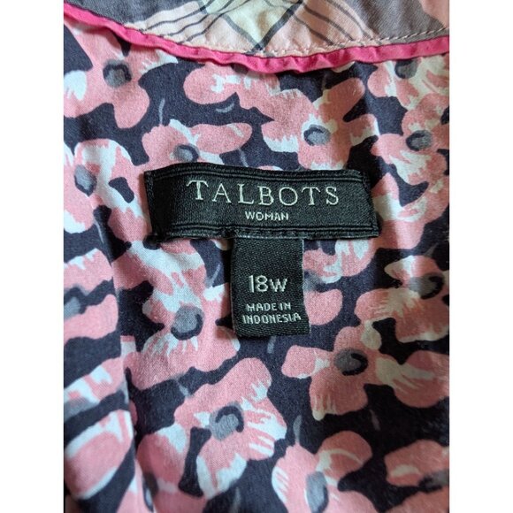 Talbots Woman 18W Pink Black Floral Button-Up Long Sleeve Shirt - Picture 5 of 7